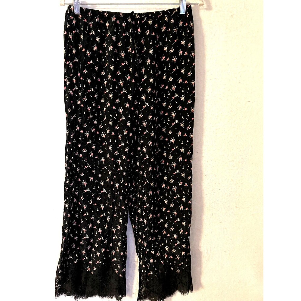 Victoria Secret Pajama Pants S women's Black Floral Lace Modal Lounge sleep